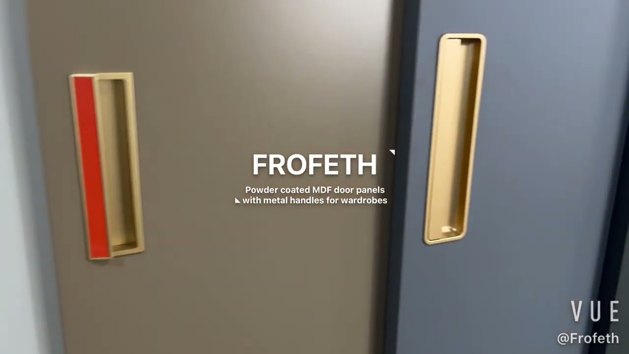 Powder coated MDF door panels with metal handles for wardrobes.