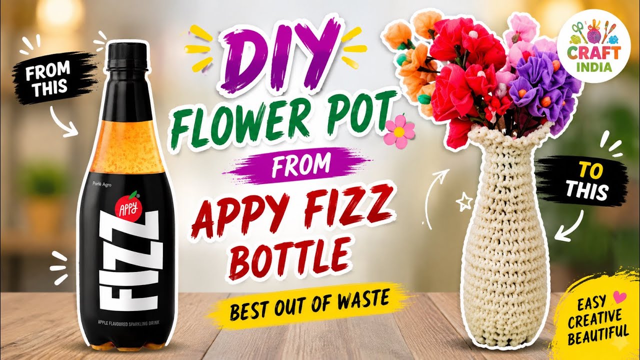 FLOWER POT MADE USING PLASTIC WIRE AND APPY FIZZ BOTTLE (Part 1) | CRAFT INDIA TUTORIAL
