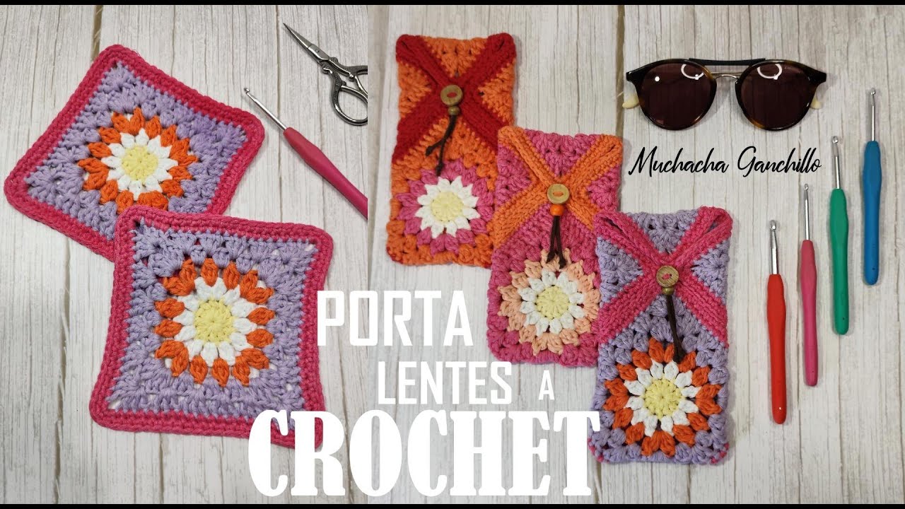Porta Lentes 🕶️ Con Granny Squares -- Estuche Multiusos -- Muy Fácil - Principiantes