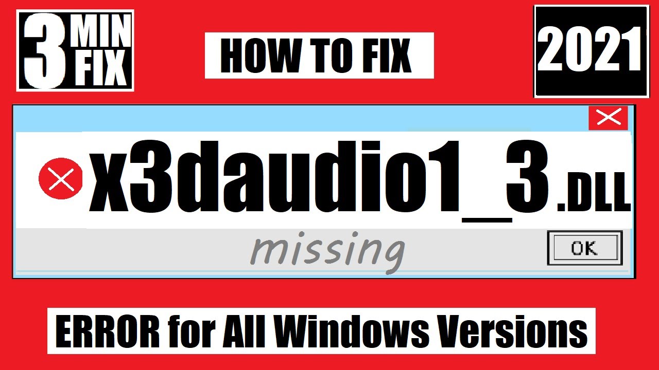 [𝟚𝟘𝟚𝟙]  Fix The Program Can't Start Because x3daudio1_3.dll is Missing Error Windows 10 64bit/32Bit