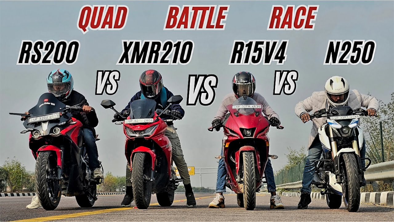 PULSAR N250 vs PULSAR RS200 vs YAMAHA R15 V4 vs XMR 210 🔥 | KAMAAL KI RACE😱