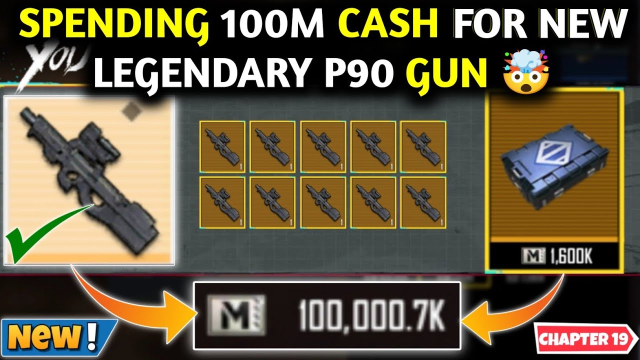 Spending 100M CASH For NEW LEGENDARY P90 GUN 🤯 METRO ROYALE CHAPTER 19