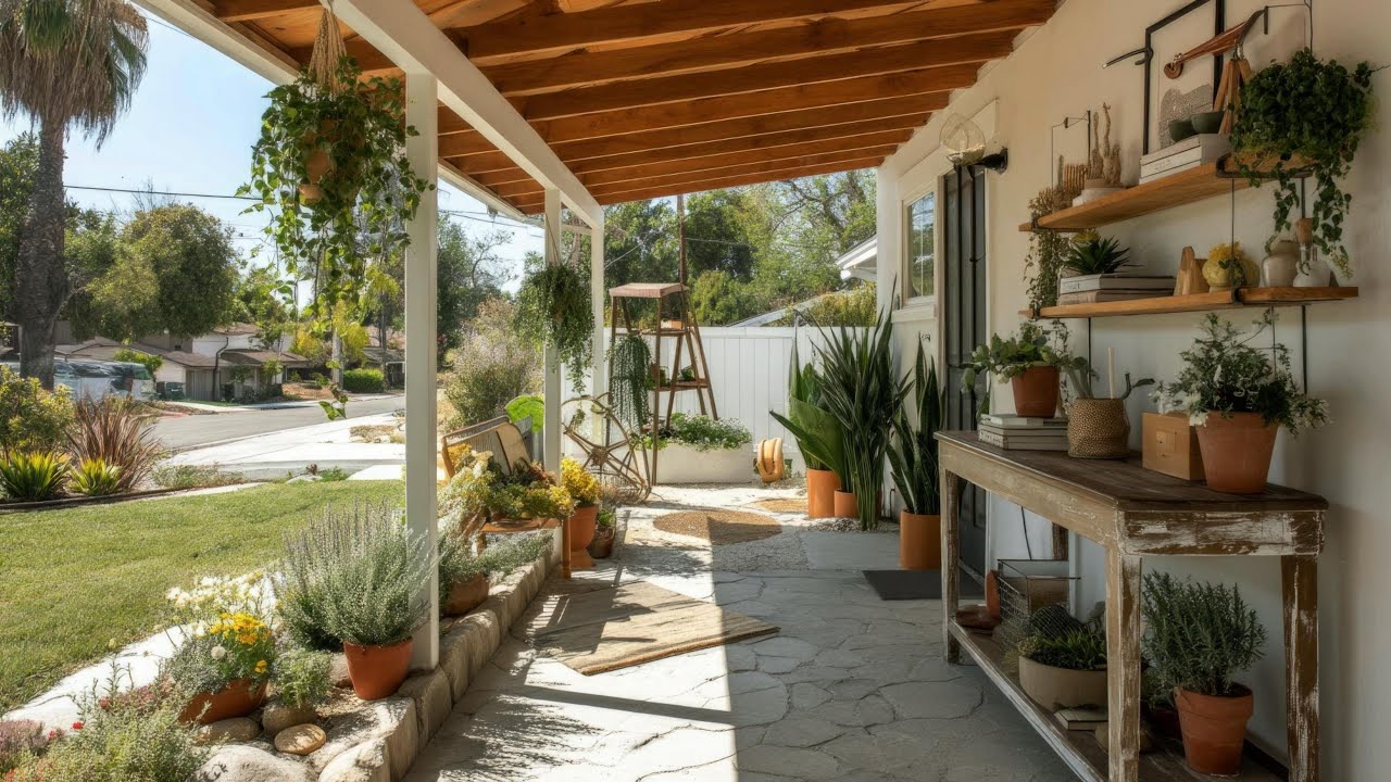 Beautiful Small Rustic Farmhouse Veranda Garden Ideas with Vertical Planting Perfect for Tiny Yards