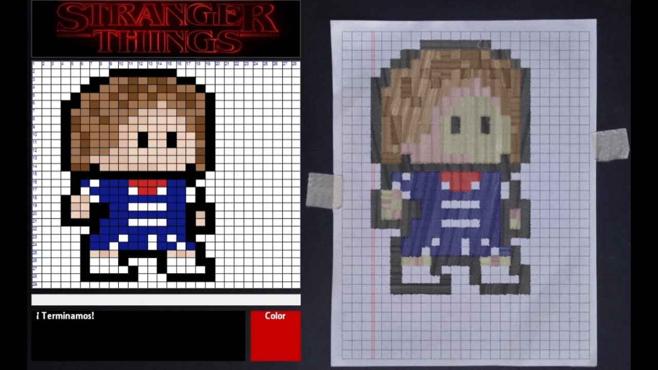 Tutorial paso a paso de PixelArt de Steve Harrington, de Stranger Things en papel cuadriculado