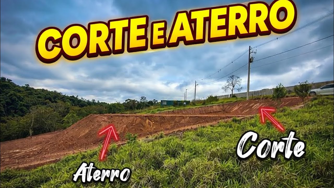 Terreno declive - exemplo de uma terraplangem com corte e aterro, usando contenção via taludes