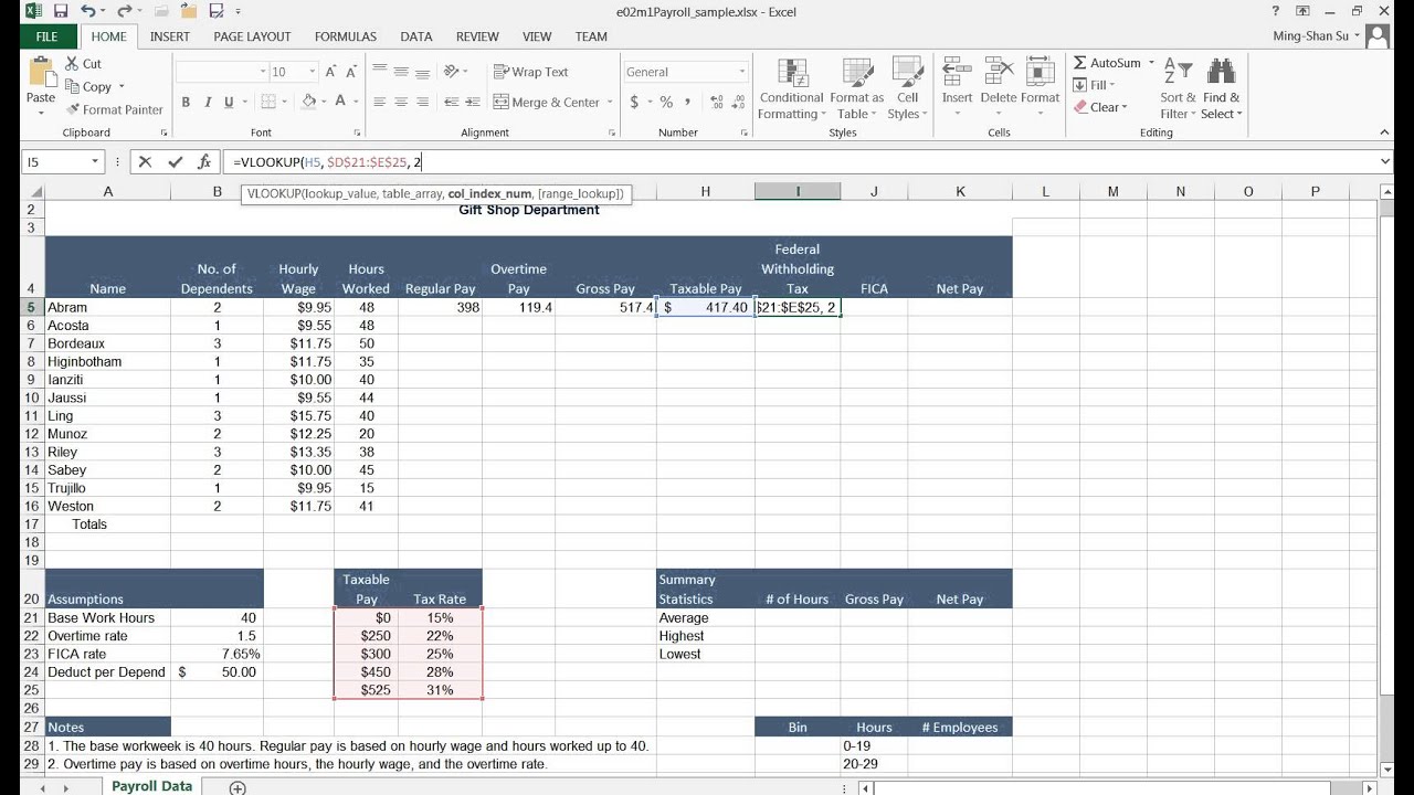 vLookUp and Federal Withholding Tax