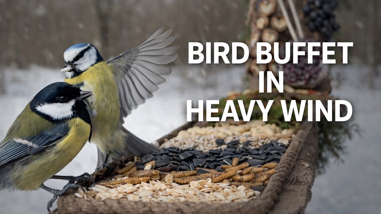 Backyard Bird Buffet in Heavy Wind 🌬️🐦 | 4K Close Up | ASMR
