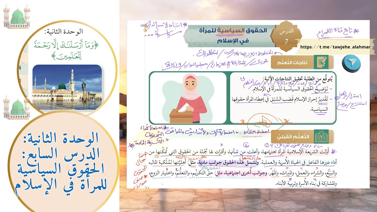 الحقوق السياسية للمرأة في الإسلام ـ الفصل الدراسي الثاني  الوحدة الثانية - الدرس السابع