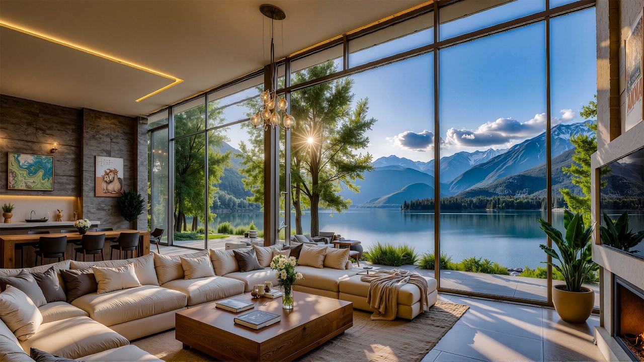 Gentle Jazz Melodies To Welcome The Cozy Spring - Warm Jazz In A Tranquil Lakeside Living Room