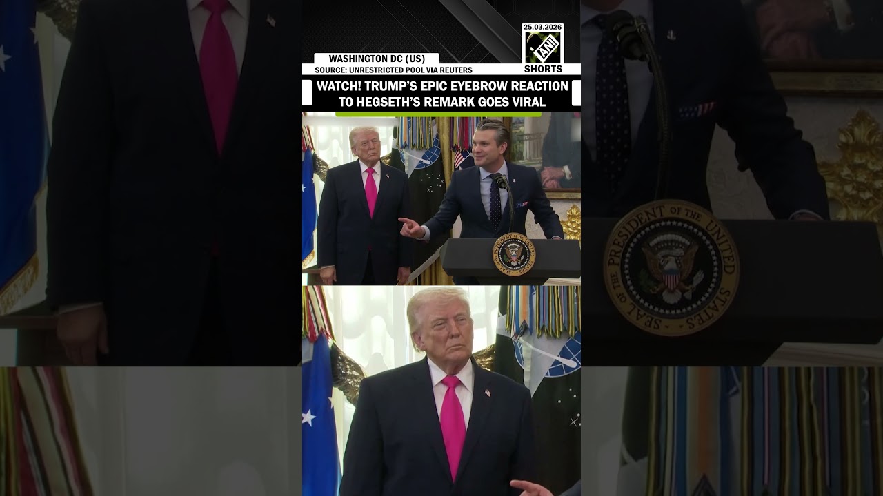 WATCH! Trump&rsquo;s epic eyebrow reaction to War Secy Hegseth&rsquo;s remark goes viral