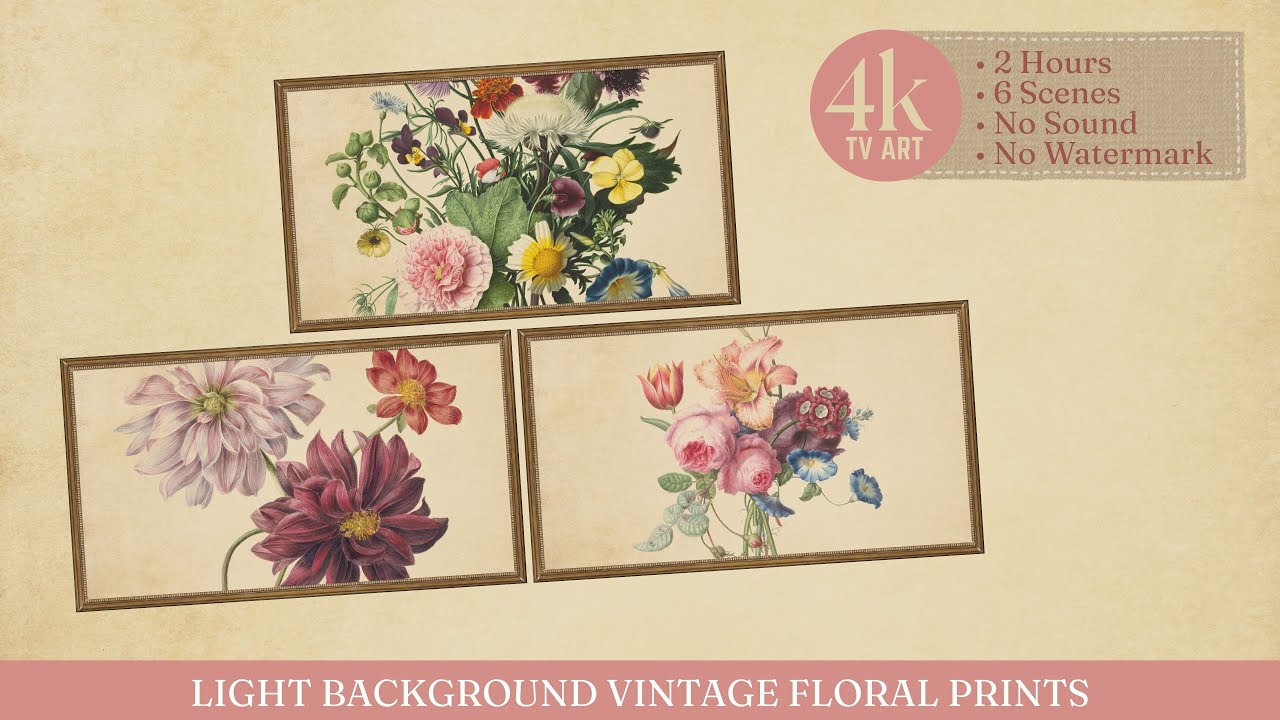 Floral TV Art Wallpaper - Botanical Flowers in Antique Frame | 4K UHD &bull; 2 HRS |  Framed Screensaver