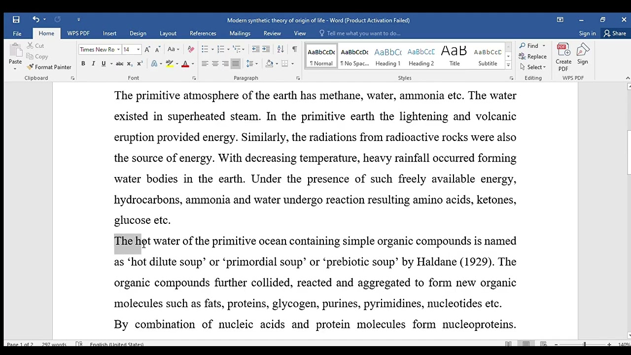Modern synthetic theory of origin of life
