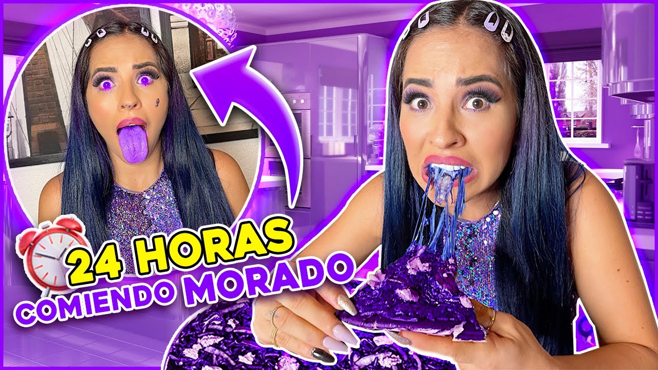 24 HORAS COMIENDO MORADO 💜 &iexcl;JAM&Aacute;S LO VUELVO A HACER! 😨 Karla Bustillos