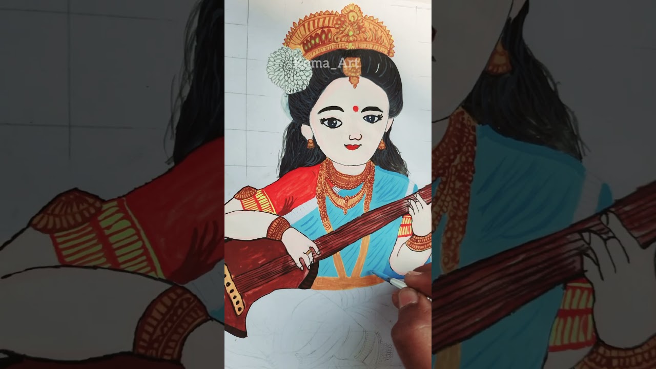 saraswati mata painting |ma Saraswati ki easy painting |