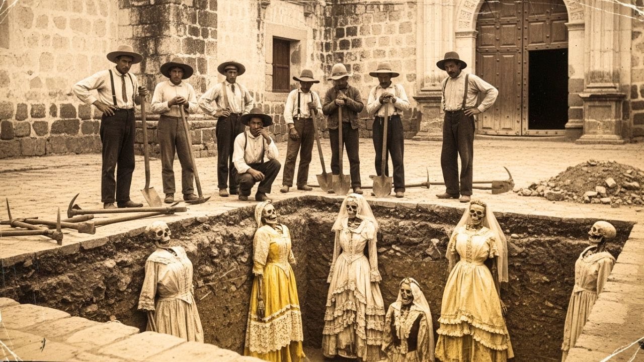 Cuando los albañiles excavaron el patio parroquial,hallaron cuerpos vestidos de novias desaparecidas