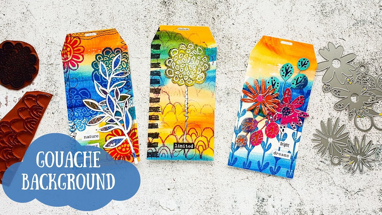 Mixed Media Tags with Gouache Background