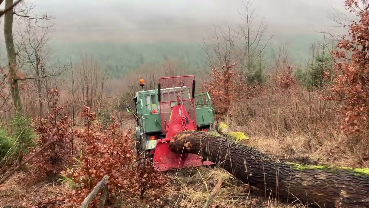 Holzrücken mit Unimog 411 und Farmi Winde Teil 1