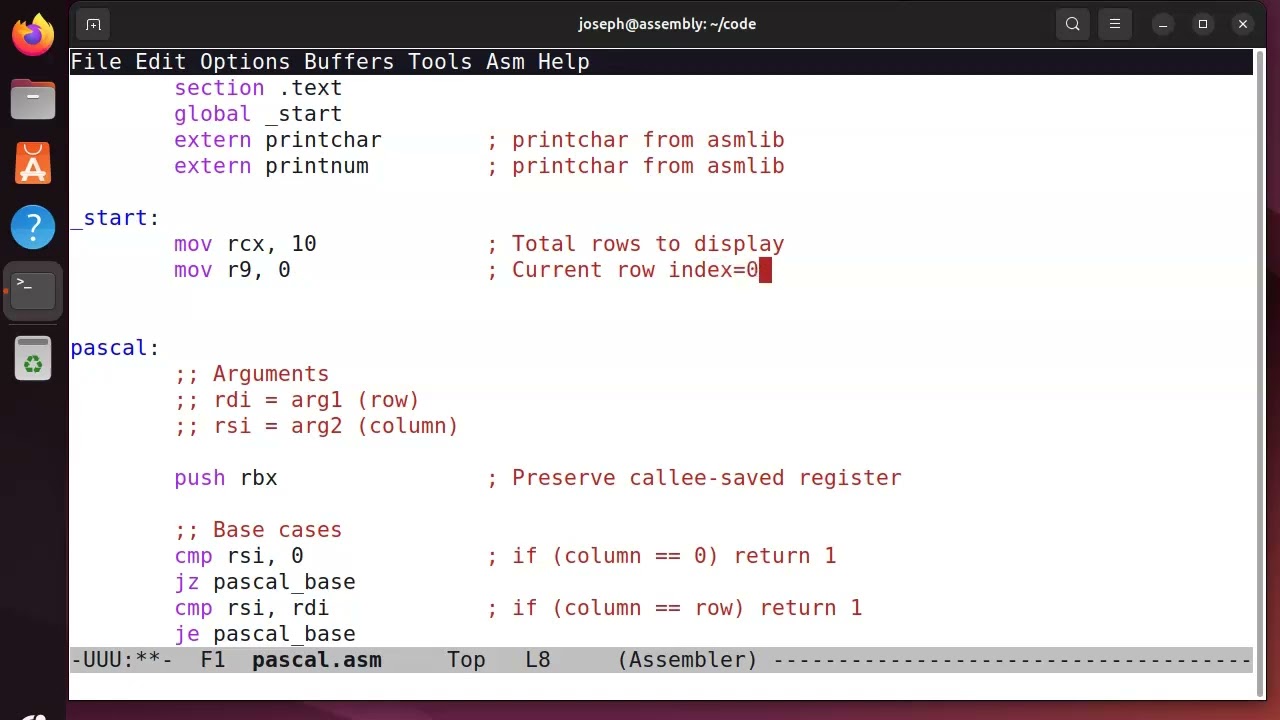 x86-64 Assembly - Pascal's Triangle