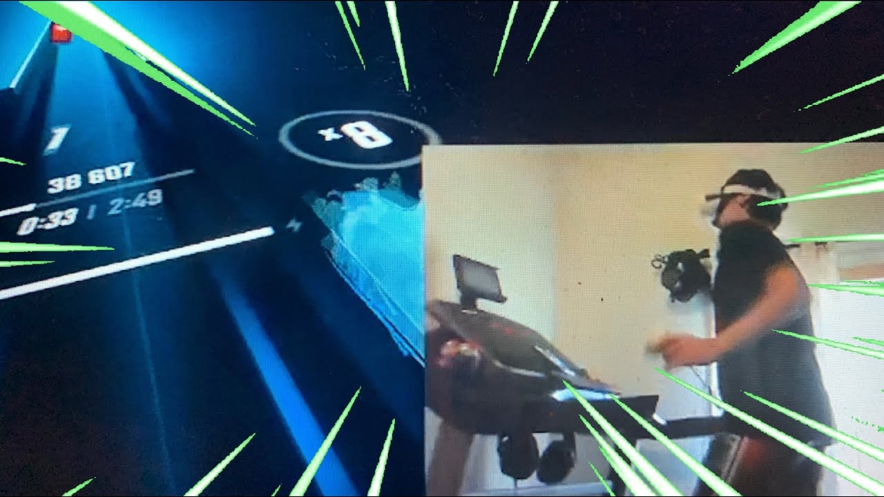 Playing Beat Saber Ghost Face Why Not on a treadmill!