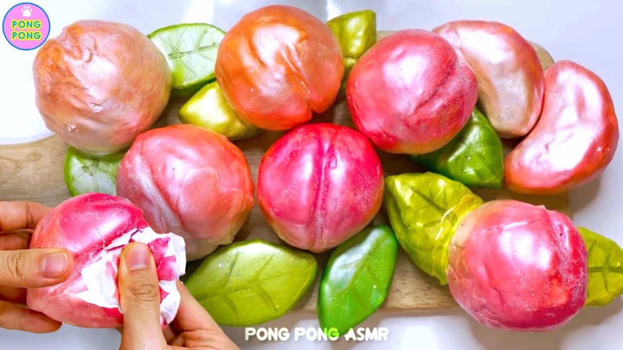 피치피치 복숭아 석고 클레이 부수기 ASMR peach plaster clay cracking