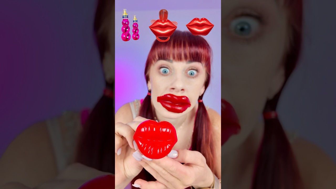 Red ❤️ Pink 💖  Emoji ASMR Lollipops, Wax Lips #mukbang #asmr