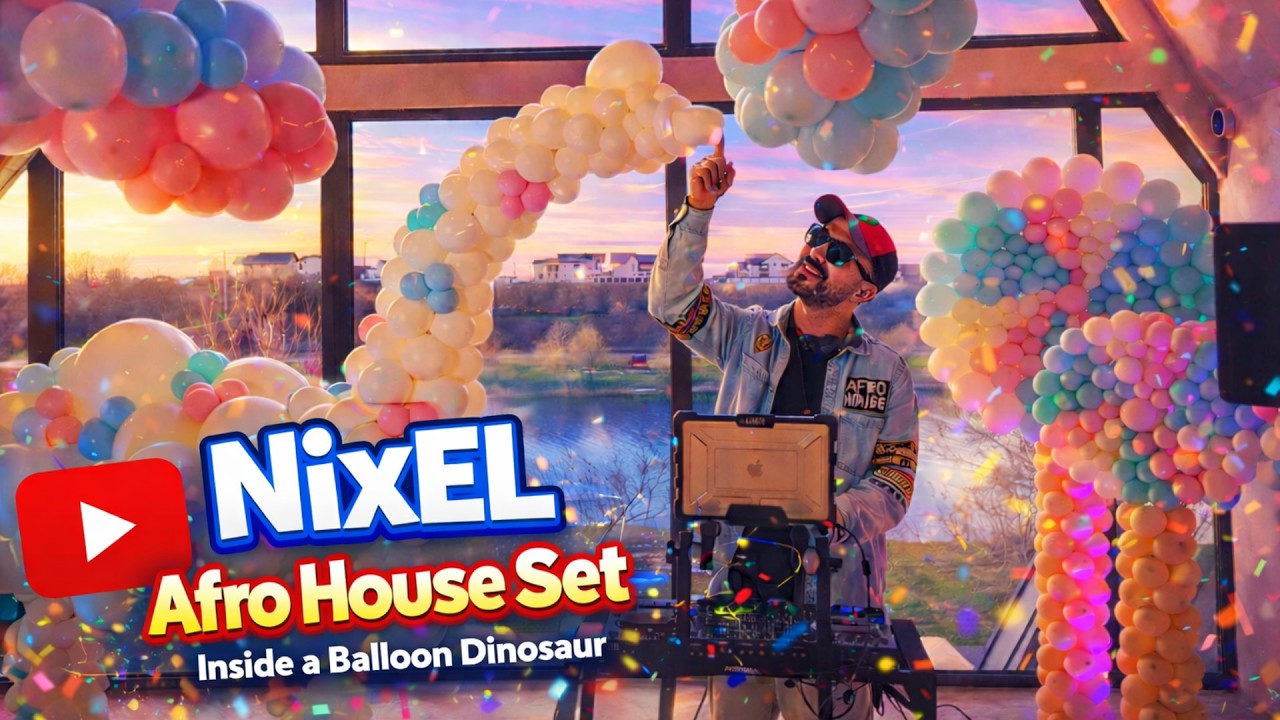 Afro House DJ Set Inside a Balloon Dinosaur