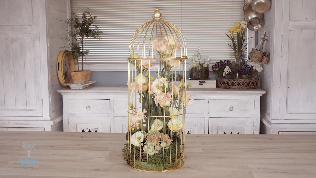 Pink Lisianthus into a Gold Bird Cage Floristry Tutorial