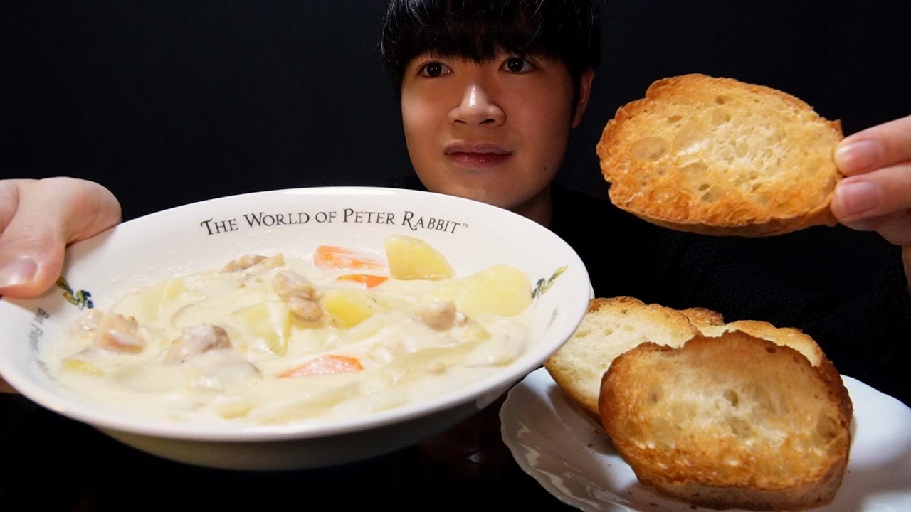 【ASMR】手作りシチューとフランスパンを食べる音をやってみた日本人男性【咀嚼音】