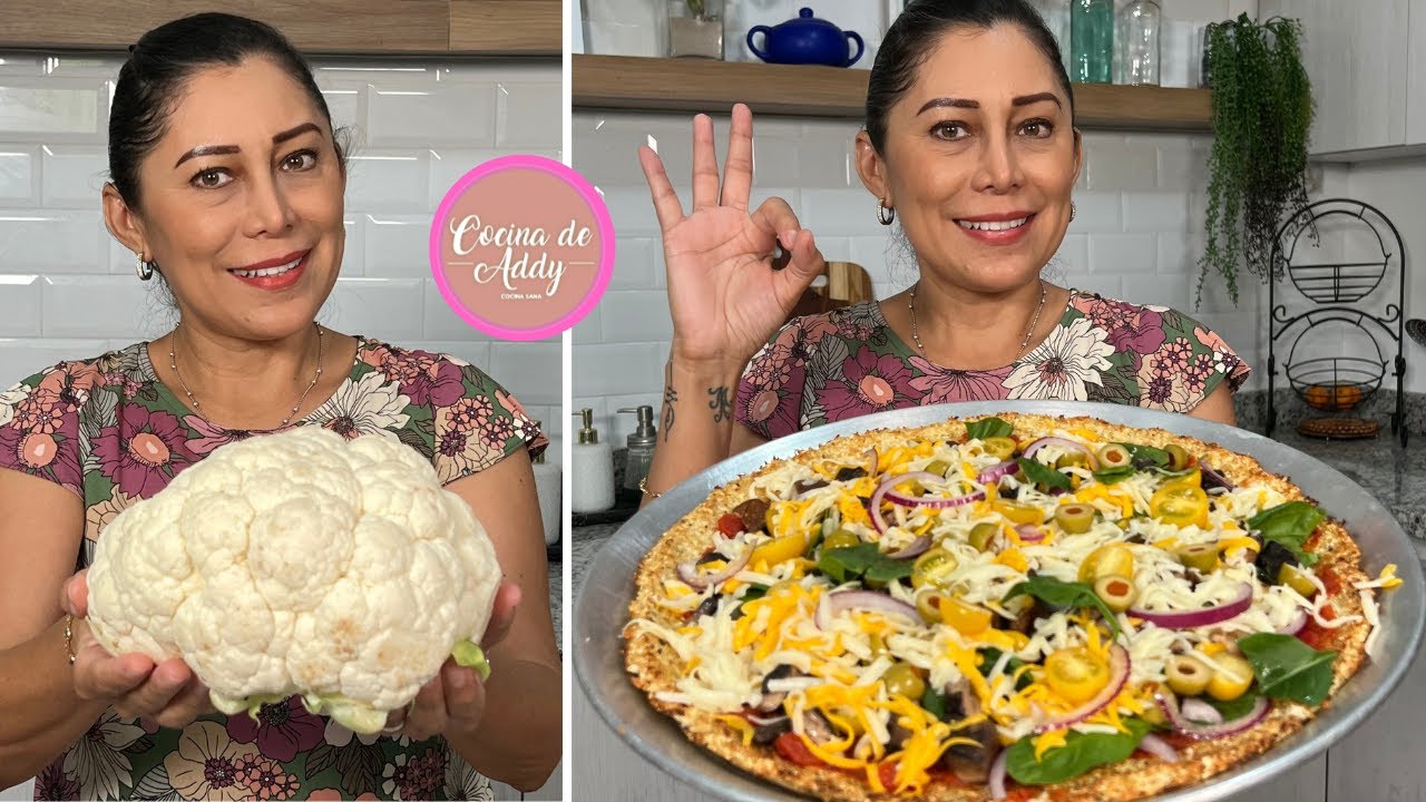 Baja Colesterol y Azúcar PIZZA SIN HARINA + PROTEINA Y FIBRA (COLIFLOR) En Sarten y Horno. Diabetes