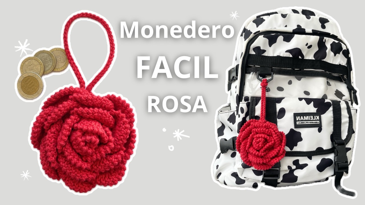 🌹¡TENDENCIA!🌹Llavero Monedero de Rosa Muy Fácil de Tejer | Tutorial Hebras Crochet