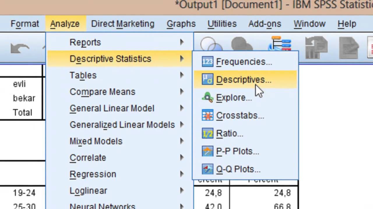 DERS 5: SPSS TE BETİMSEL İSTATİSTİKLER ( FREKANS-YÜZDE-ORTALAMA-STANDART SAPMA)