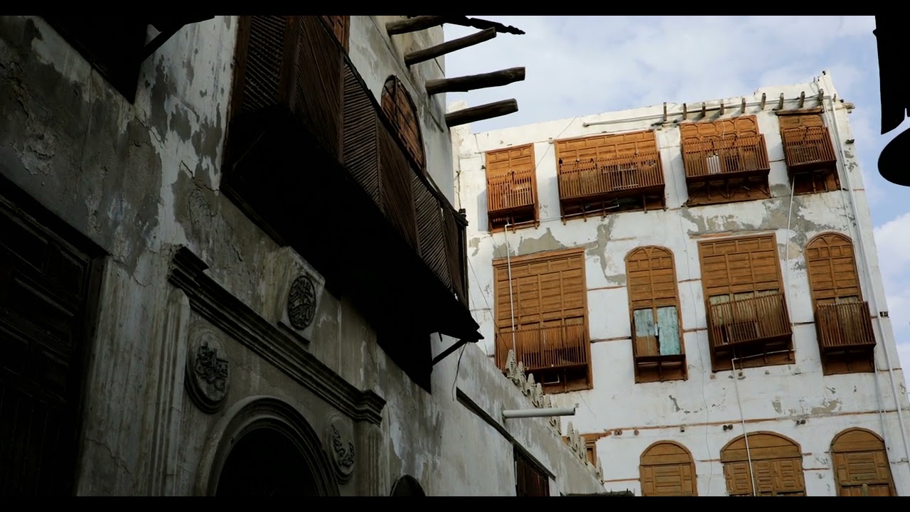 Old houses with wooden mashrabiya in al-Balad quarter, Mecca province, Jeddah, Saudi Arabia