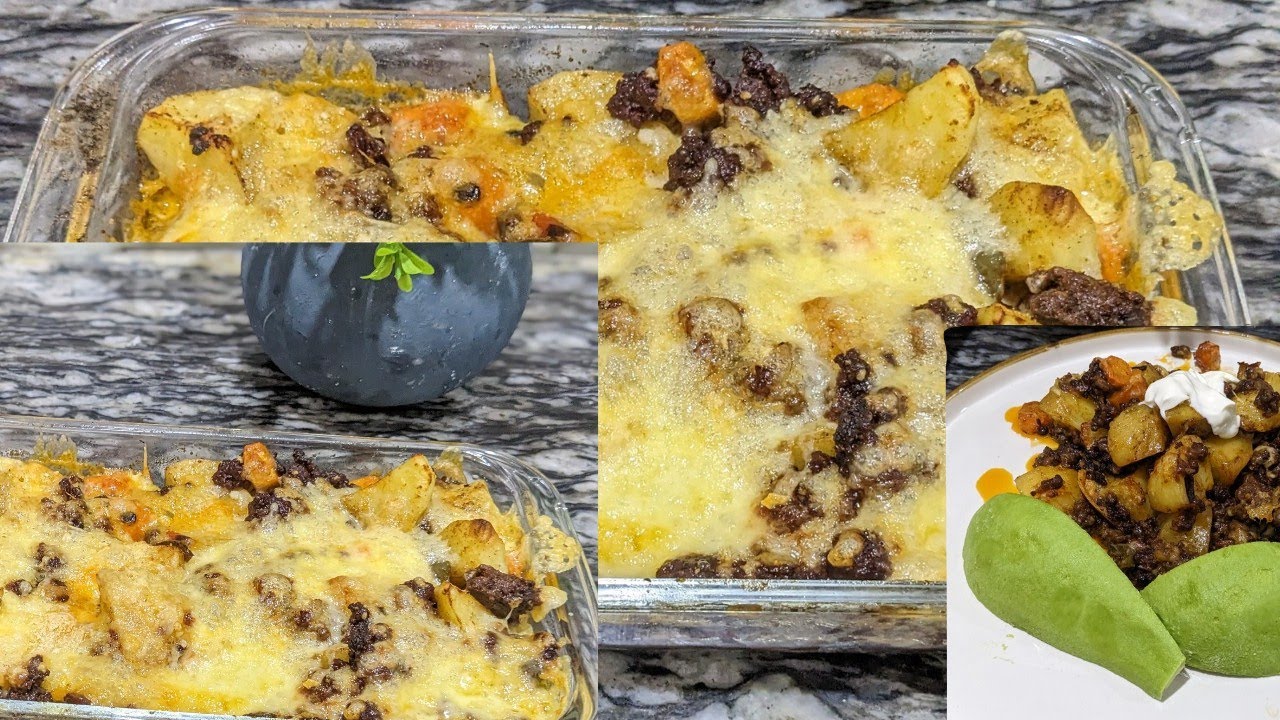DORE UKO WATEKA IBIRAYI BIRIMO CHEESE N'INYAMA BIRYOSHYE CYANE 😋😋😋😋// potatoes meat and cheese 