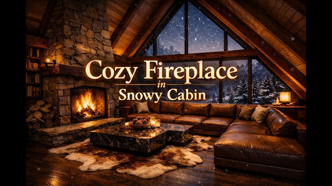 Cozy Fireplace in Snowy Cabin ❄️ Relaxing Fire Sounds for Sleep & Study