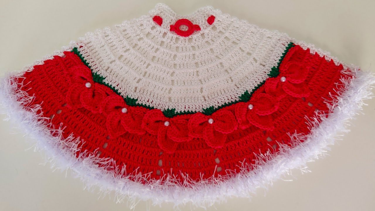 saía de crochê para boneca pintada em pano de prato natal 🎄