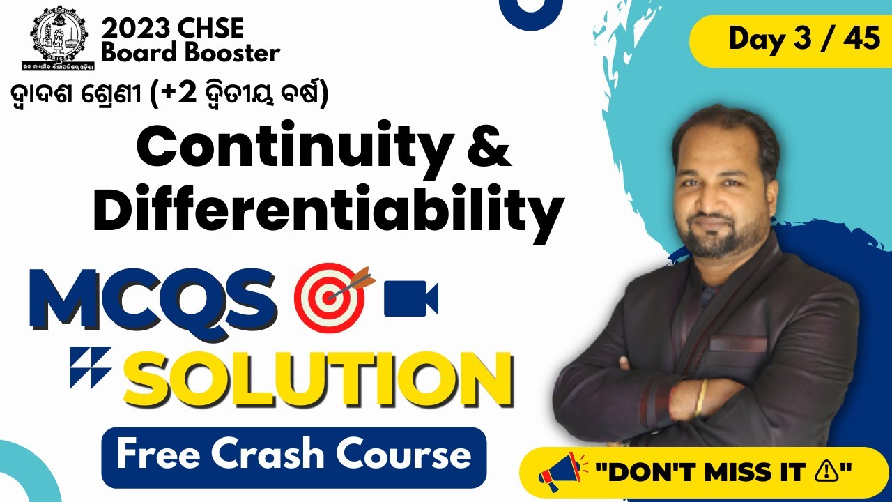 Day -3 Continuity And Differentiability | MCQs Solution | +2 Board Exam 2023 | Odisha Board