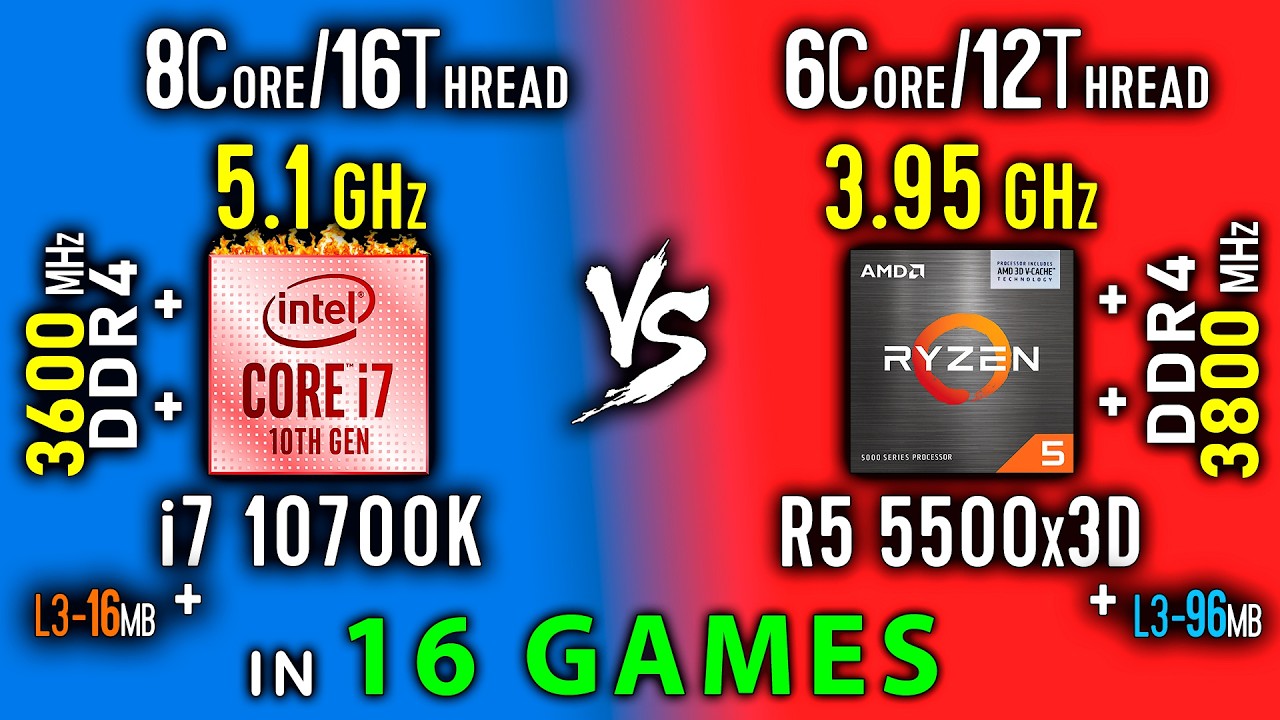 i7 10700K vs Ryzen 5 5500x3D Test in 16 Games | Comparison of FPS Thermal Power Efficienc