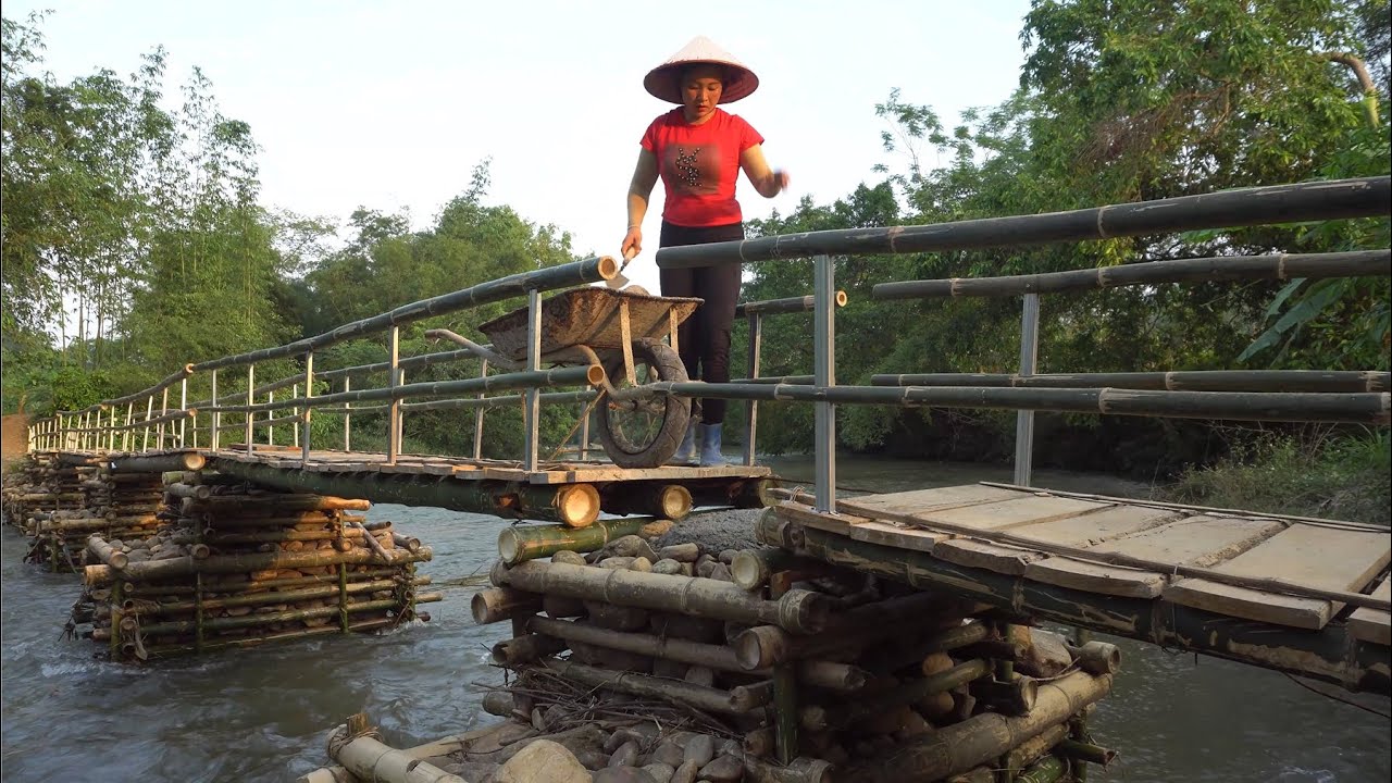 TIMELAPSE: Girl design and build a bridge across a small river to the island off grid in 31 days