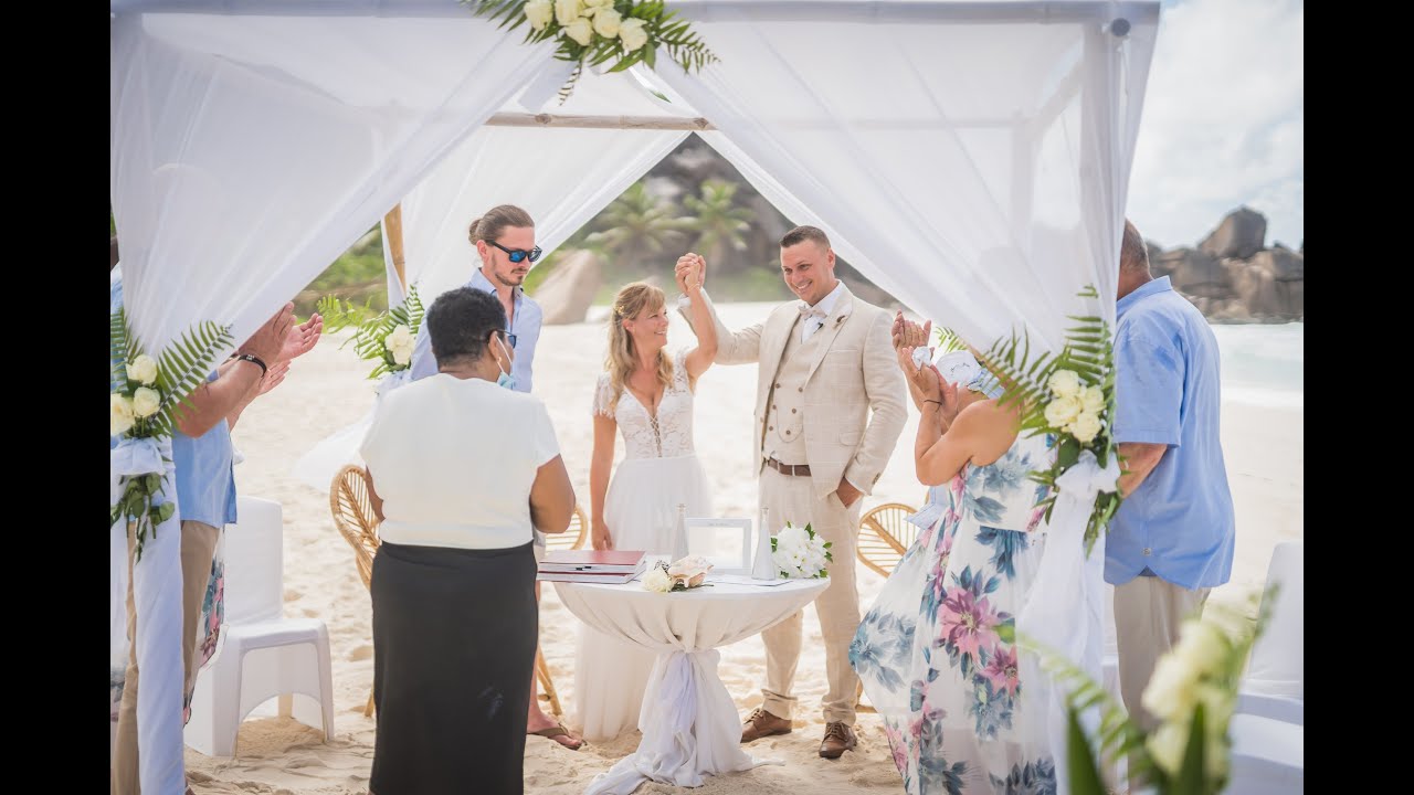 Celebrating Love with Their Beloved Ones at Grand Anse beach, La Digue | Cinematic Beach Wedding