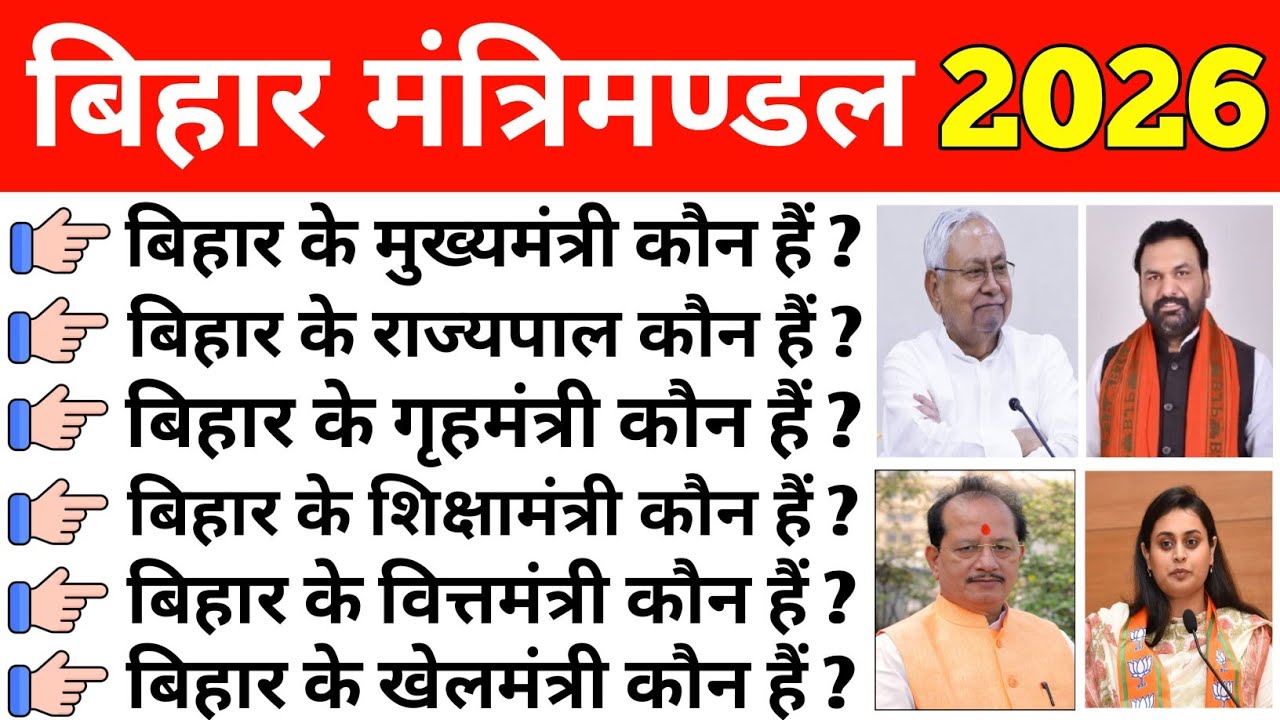 बिहार वर्तमान में कौन क्या हैं 2026 | Bihar Mantrimandal 2026 | gk question | general knowledge