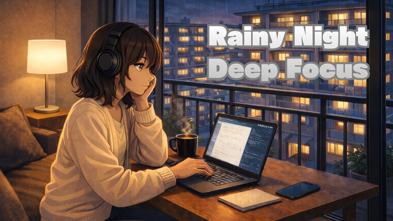 Rainy Night Coding 🌧️ Apartment Lofi for Study, Coding & Deep Focus (No Lyrics)         (1時間43分）