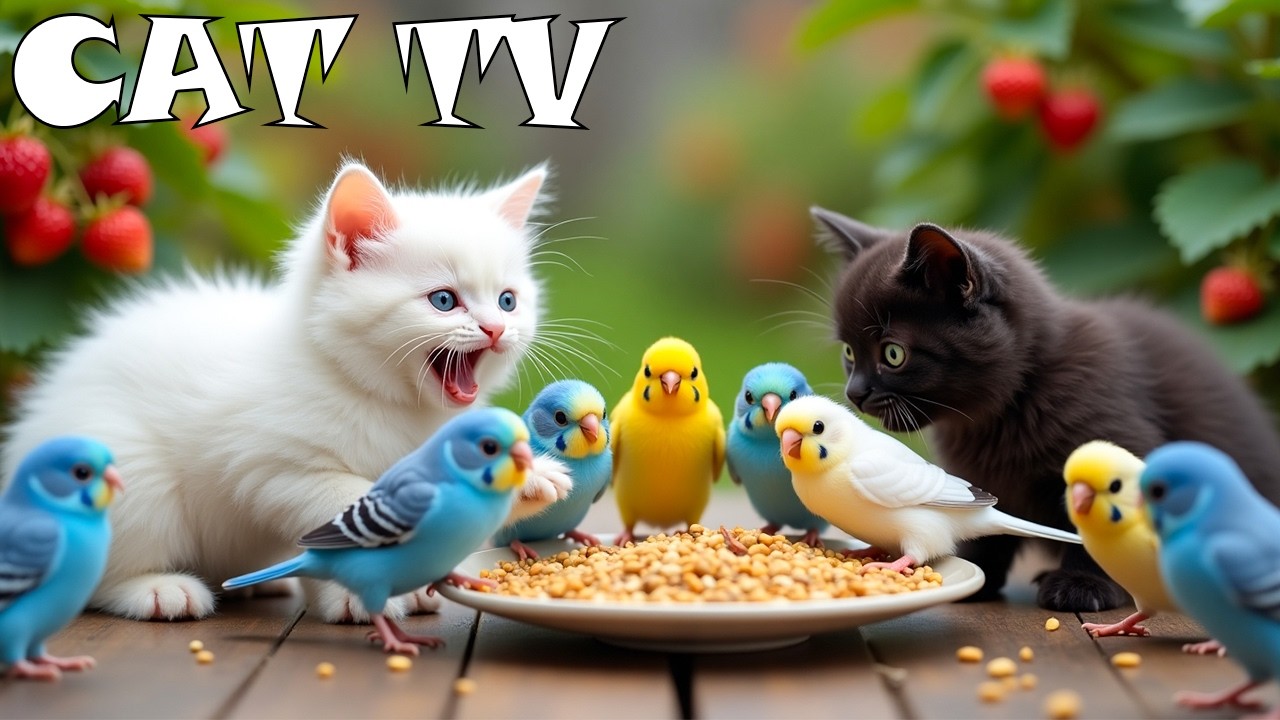(NO ADS) 4K HDR CAT TV 😻 Curious Energetic Birds Hide Nuts For Long Winter 🦜❄️ Bird Chirping Sounds