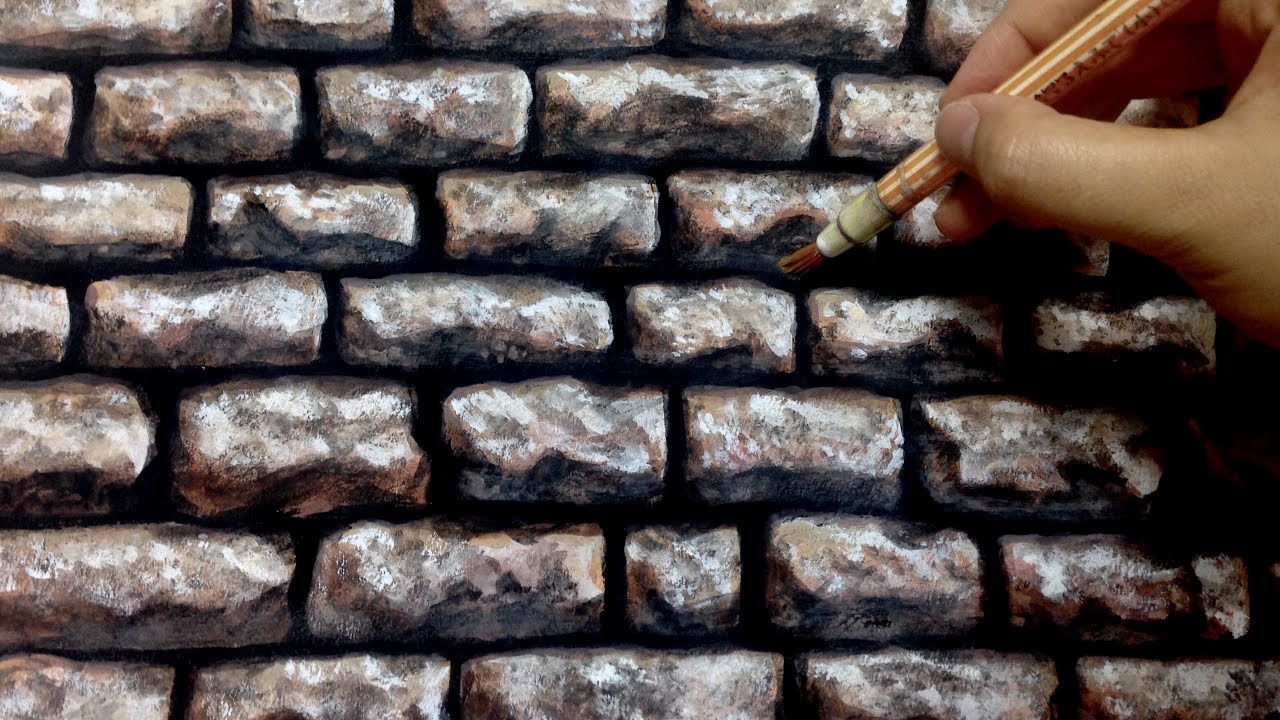 Painting of Stone Wall with acrylic paint.