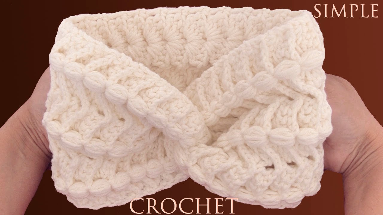 Diadema Turbante a Crochet Punto 3D abanicos Zig Zag con medallones trenzados