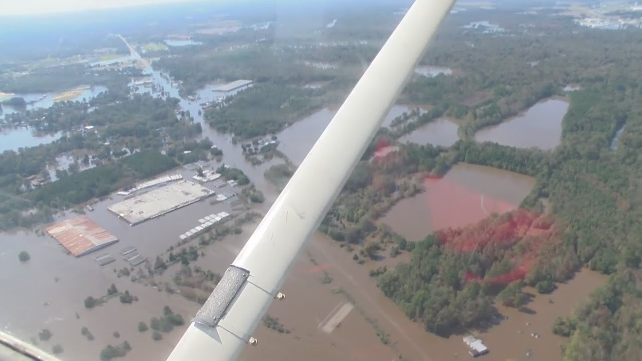 Aerial Tour: High flood levels in Kinston; PGV runway still underwater