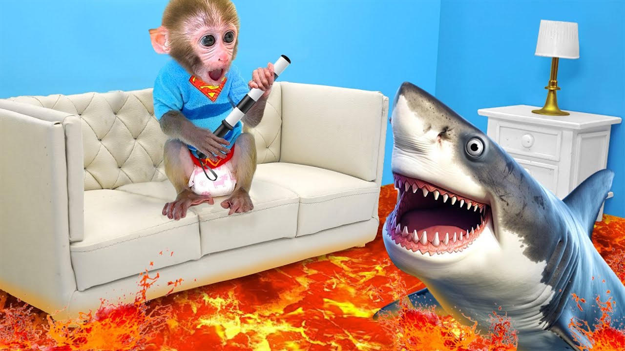 Beb&ecirc; Macaquinho BonBon Luta Contra Tubar&otilde;es de Lava Assustadores e Come Melancia-BonBon em portugu&ecirc;s