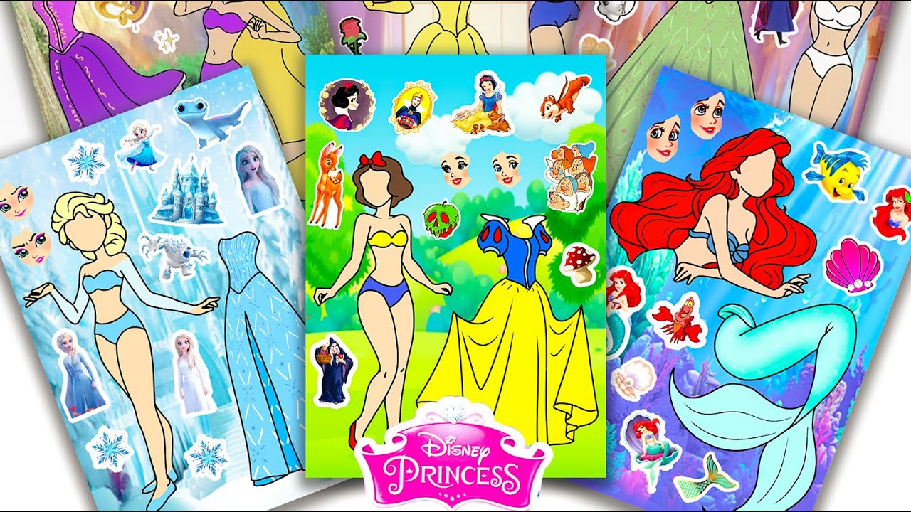 [PAPER DIY] Sticker Disney Princess 👑 Elsa, Ariel, Aurora & Snow White | Stiker Pakaian Pesta #79