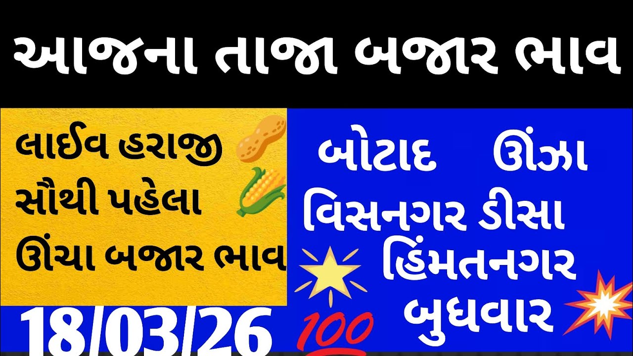 આજના બજાર ભાવ જાણો| બોટાદ હિંમતનગર ડીસા ઊંઝા અને વિસનગર   ‎⁨જાણો પહેલા