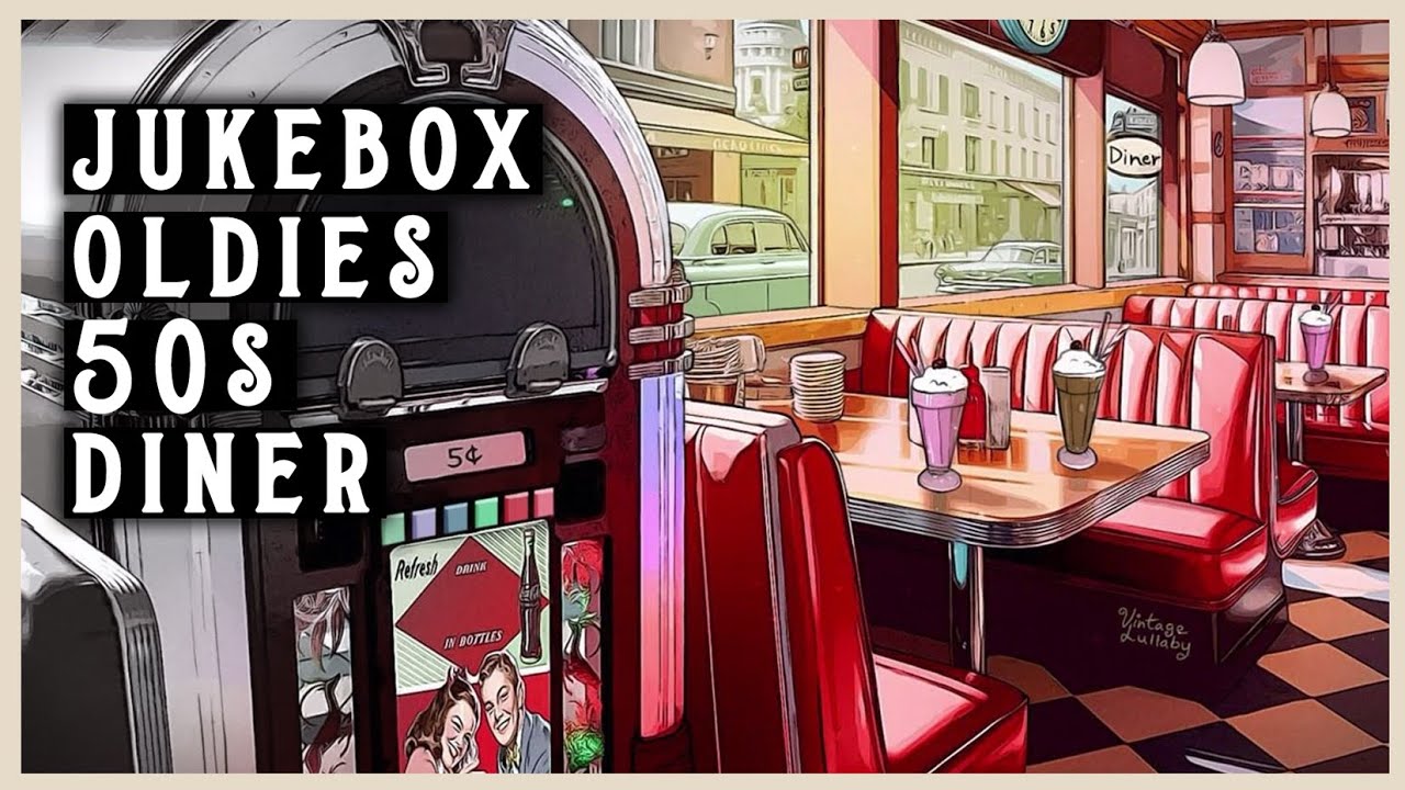 Jukebox Oldies 1950s Diner (Oldies Playing Another Room, People Chatter) 4 HRS ASMR 🍨🍔🥤