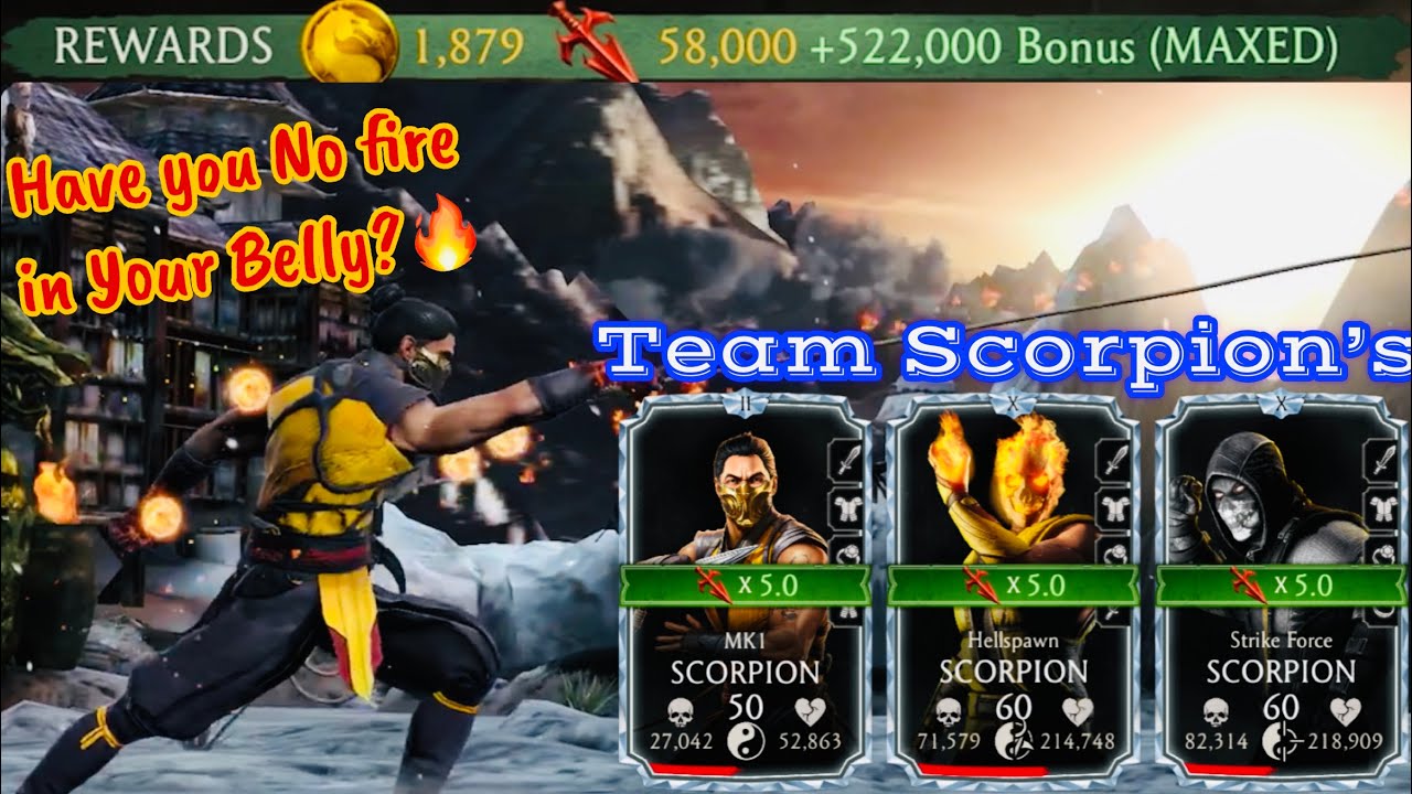 MK1 Scorpion Fusion ii Level 50 Elder Survivor Gameplay MK Mobile | Max Bonus Team.